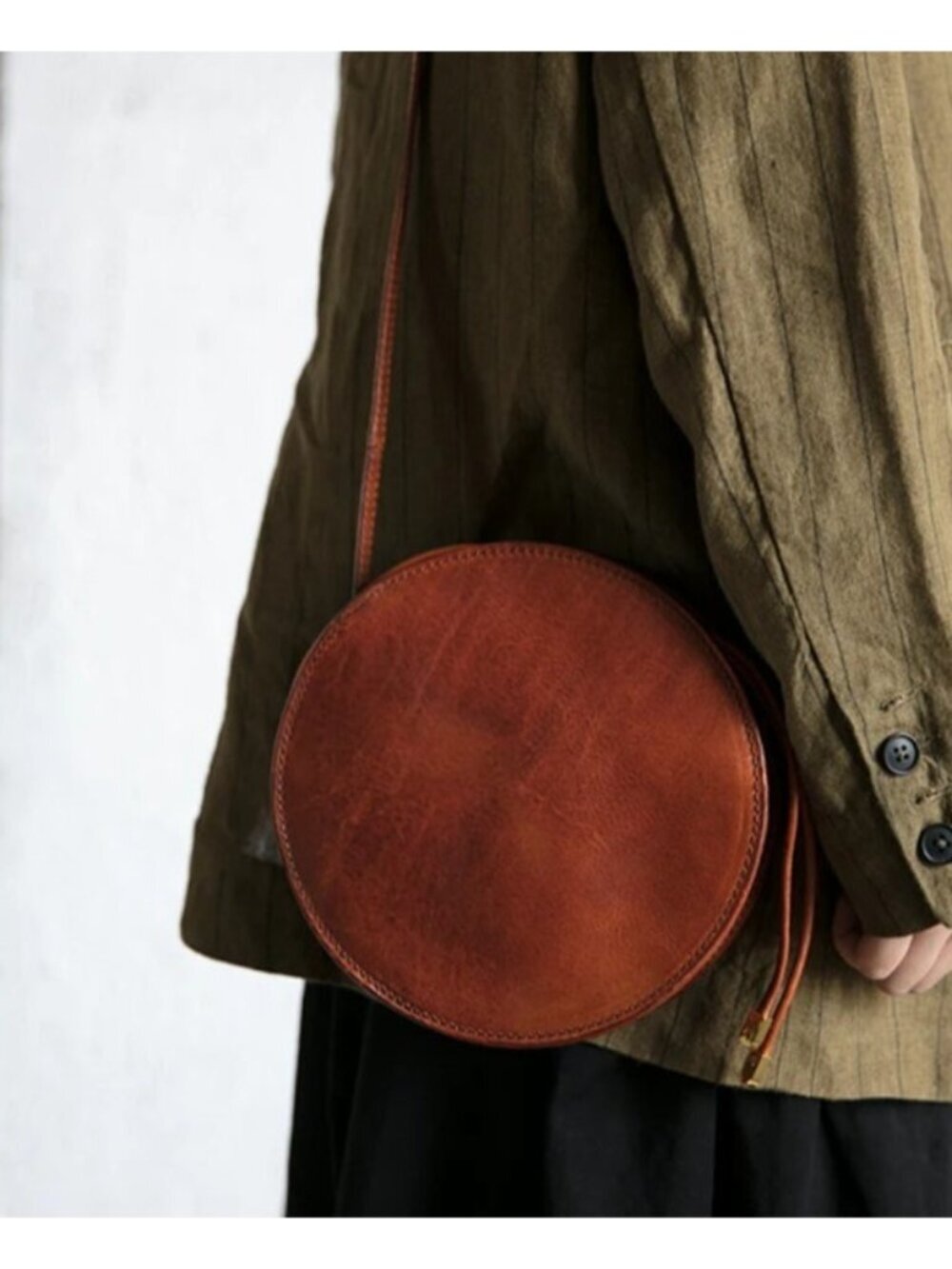 Madewell Leather Circle Crossbody Bag Brown Round Saddle Boho Minimalist